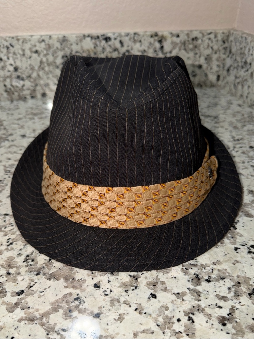 Peter Grimm Black Pinstripe Fedora with Woven Gold Band